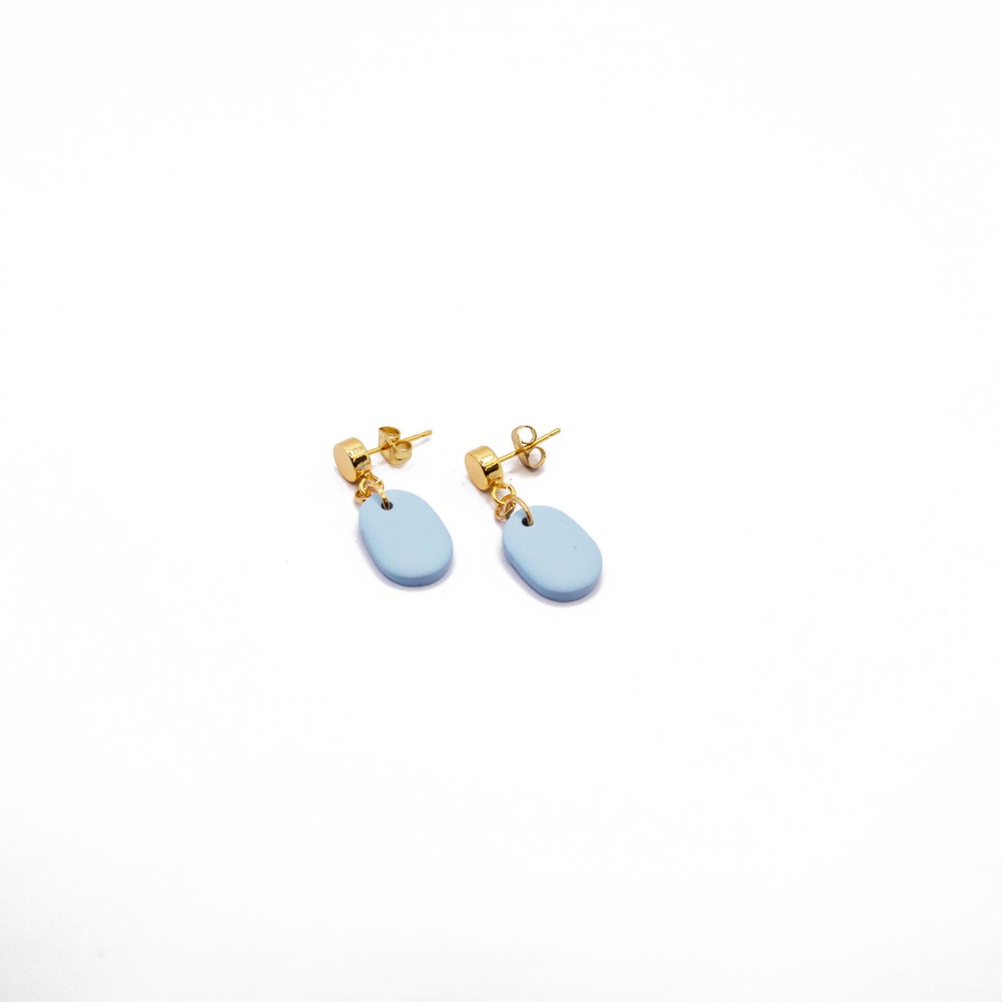 Minimalist gold and blue earrings, 28 mm