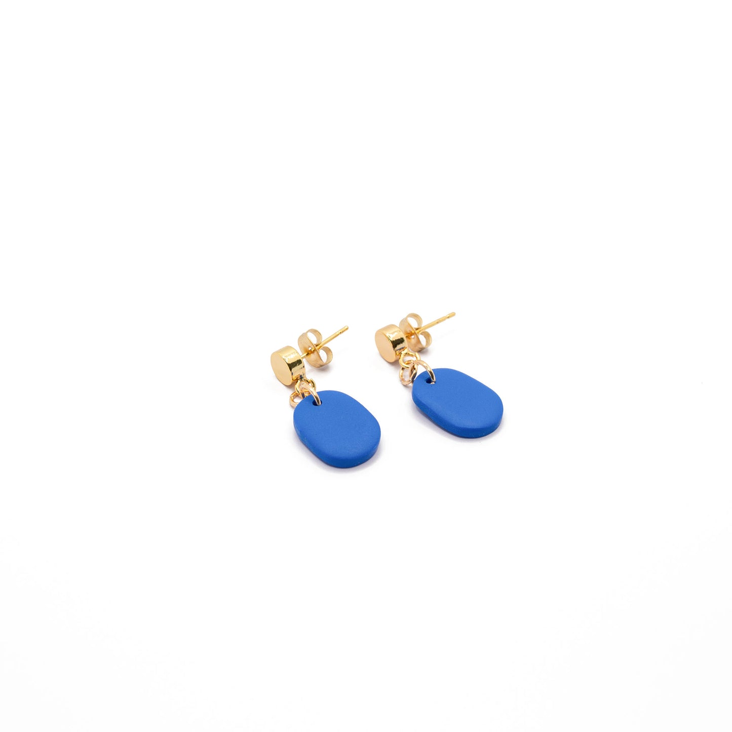 Minimalist gold and blue earrings, 28 mm
