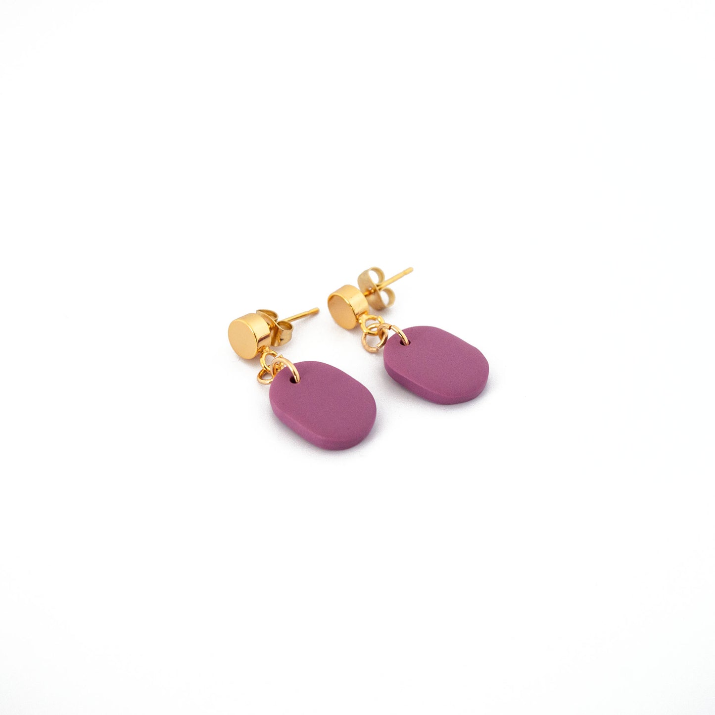 Minimalist gold and violet earrings, 28 mm
